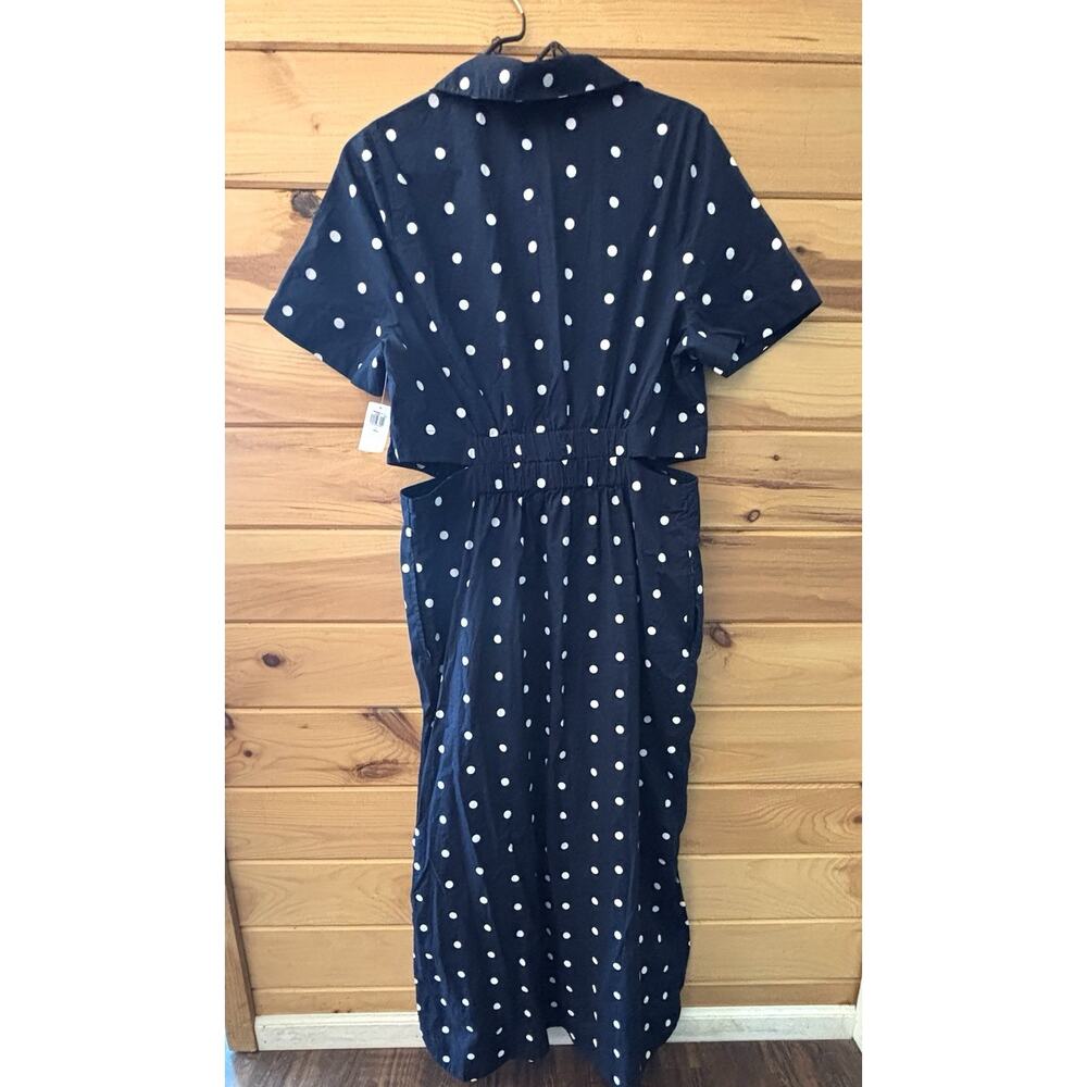 Old Navy NWT Midi Cut Out Navy White Polka Dot Shirt Dress Sz LT Pockets Cotton - Picture 4 of 7